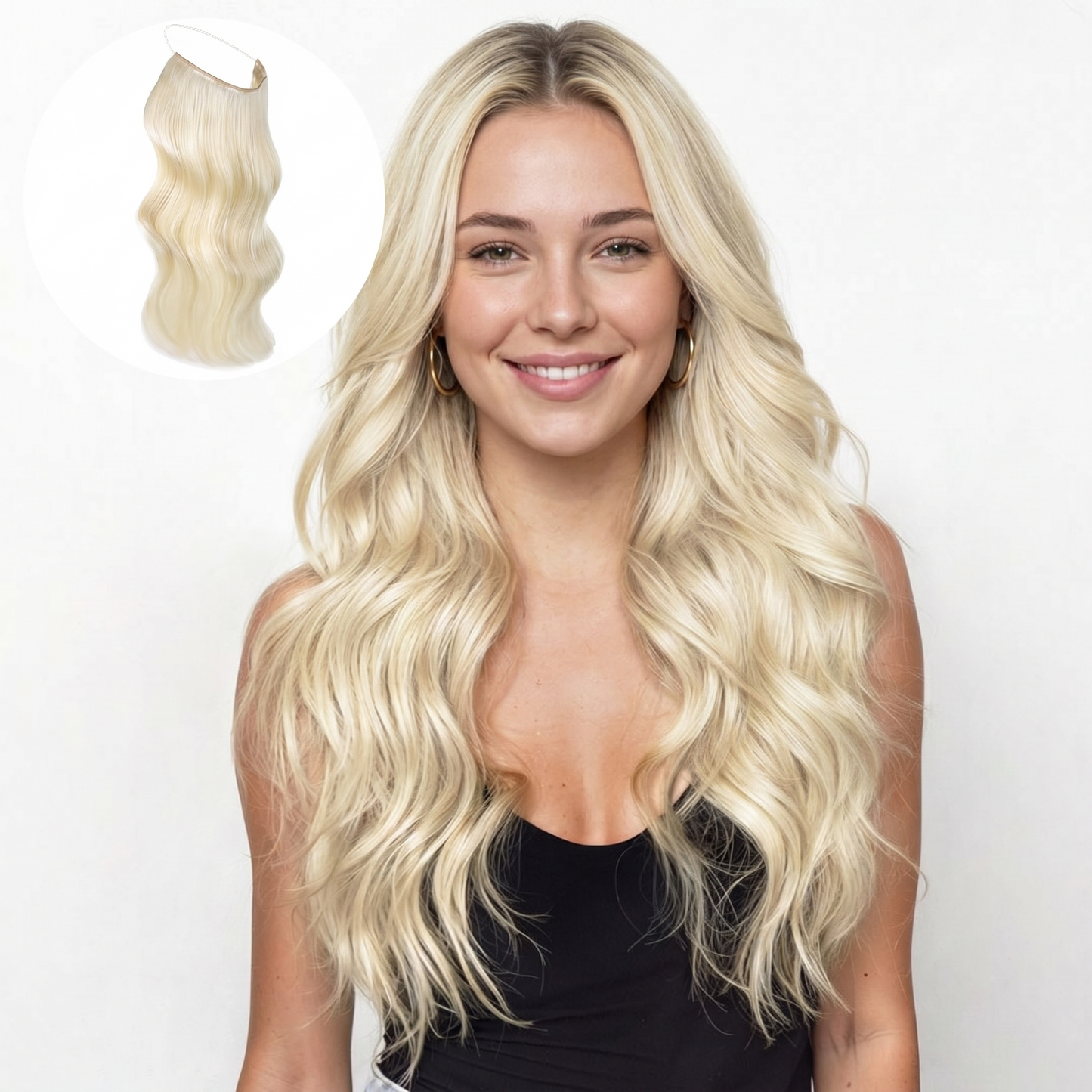 VIVACROWN Signature Hybrid Halo Extensions - Secure Clips & Invisible Wire - Natural Look Fiber for Instant Volume