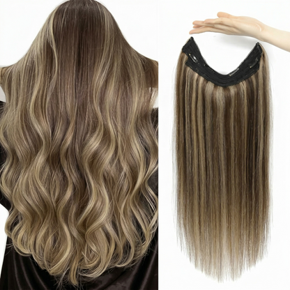 100% Human Hair Halo Extensions - #4p/27