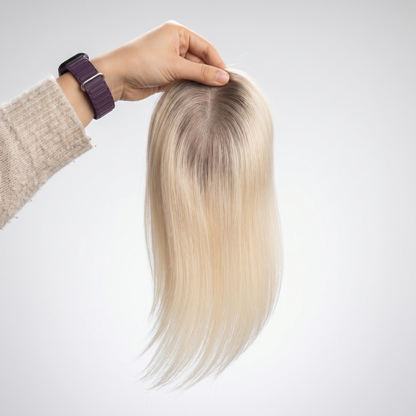 4''x4.7'' Premium Virgin Human Hair Toppers with Bangs,Seamless Wiglets for Thinning Hair & Instant Volume