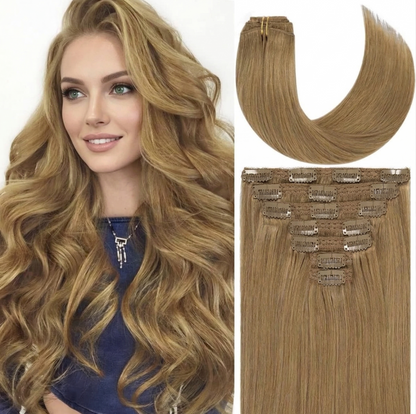 Light Brown Clip in Hair Extensions | 100% Human Hair