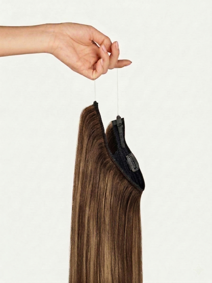 100% Human Hair Halo Extensions - Chestnut Brown Balayage