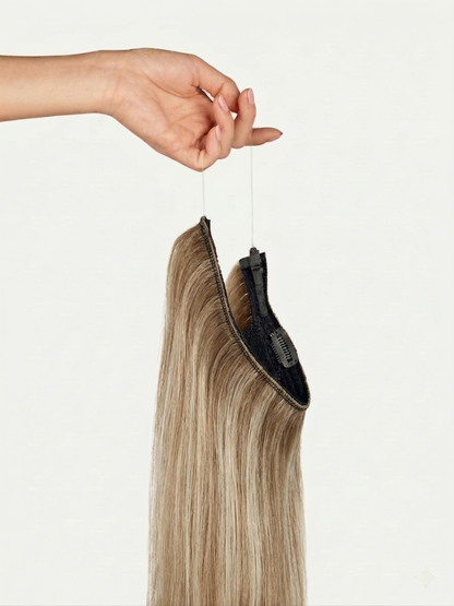 100% Human Hair Halo Extensions - Natural Blonde Balayage