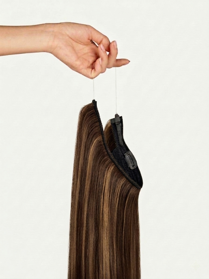 100% Human Hair Halo Extensions - Chestnut Brown Highlights