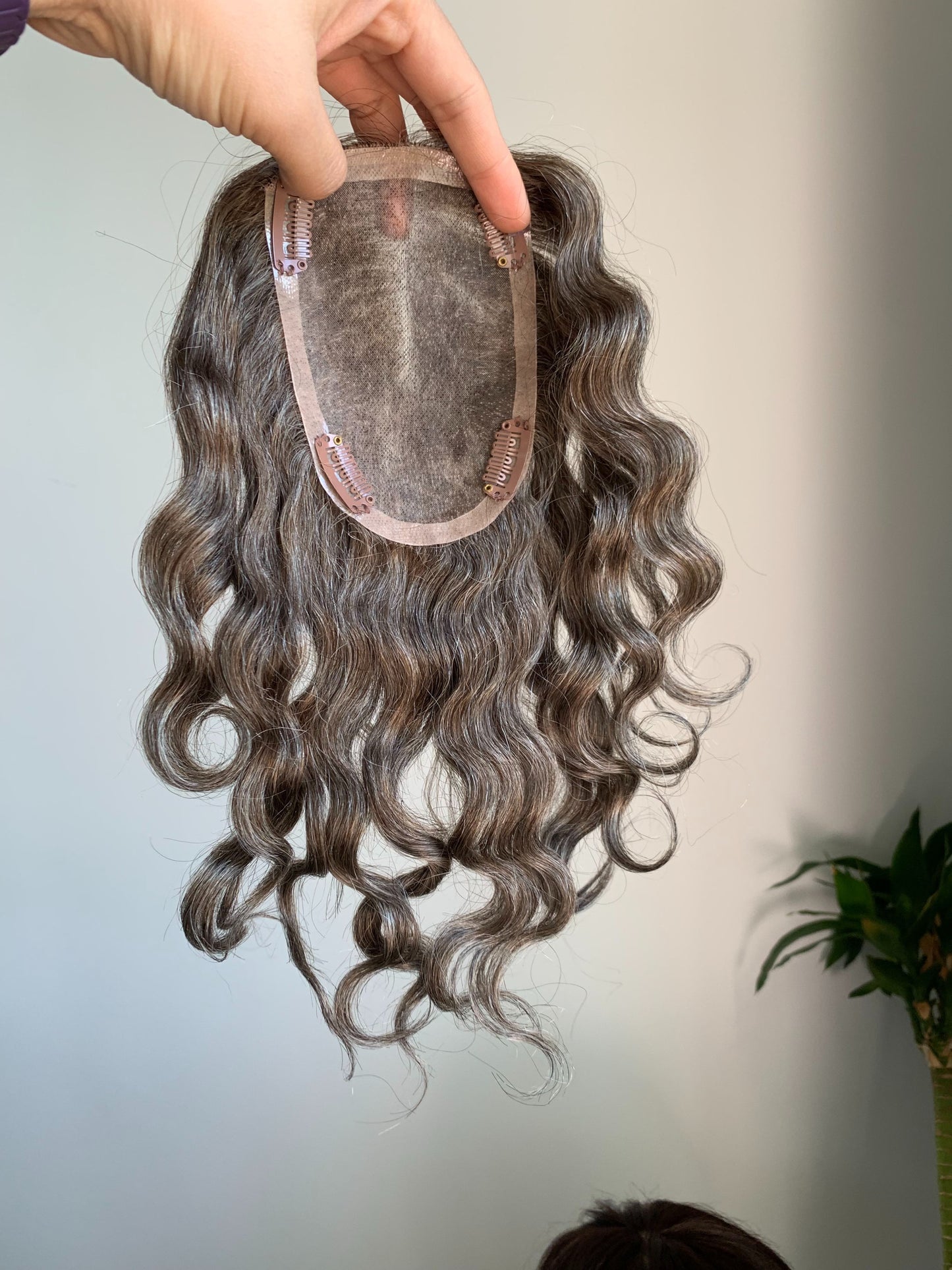 (Angie)  Curly Human Hair Topper and Wig With Side-parted Curtain Bangs