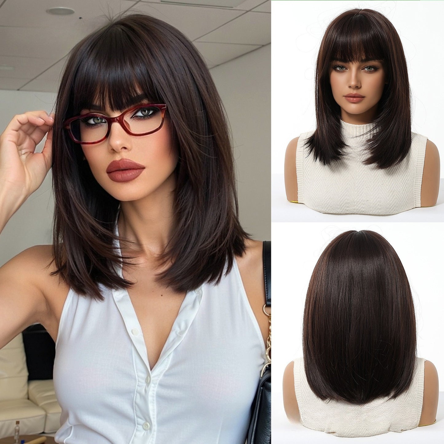 14 INCH Synthetic Wig with Bangs | Natural Look & Heat Resistant