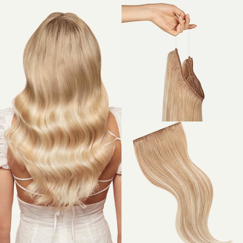 VIVACROWN Signature Hybrid Halo Extensions - Secure Clips & Invisible Wire - Natural Look Fiber for Instant Volume