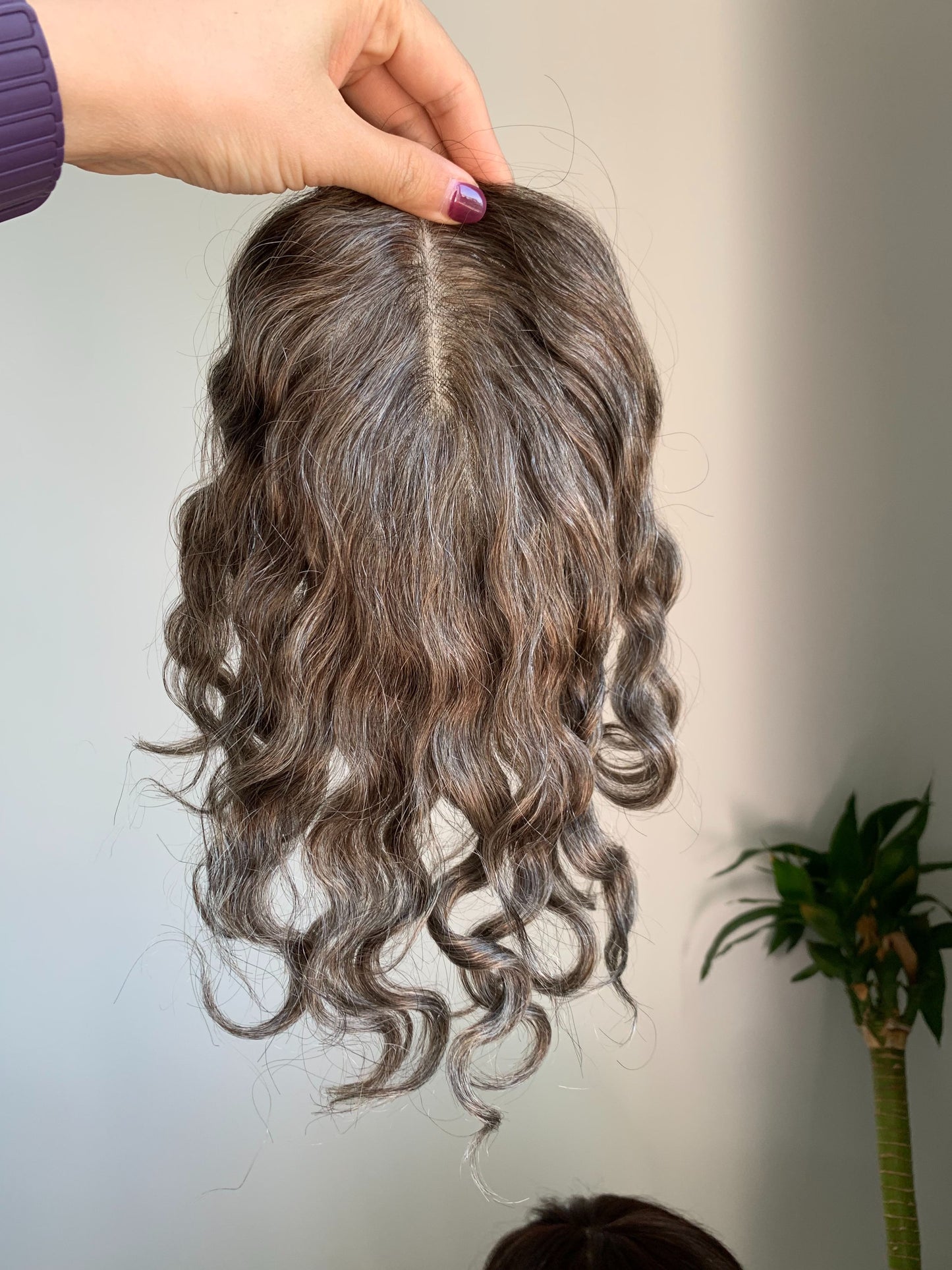 (Angie)  Curly Human Hair Topper and Wig With Side-parted Curtain Bangs
