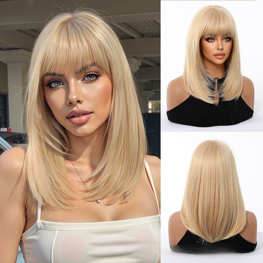 14 INCH Synthetic Wig with Bangs | Natural Look & Heat Resistant