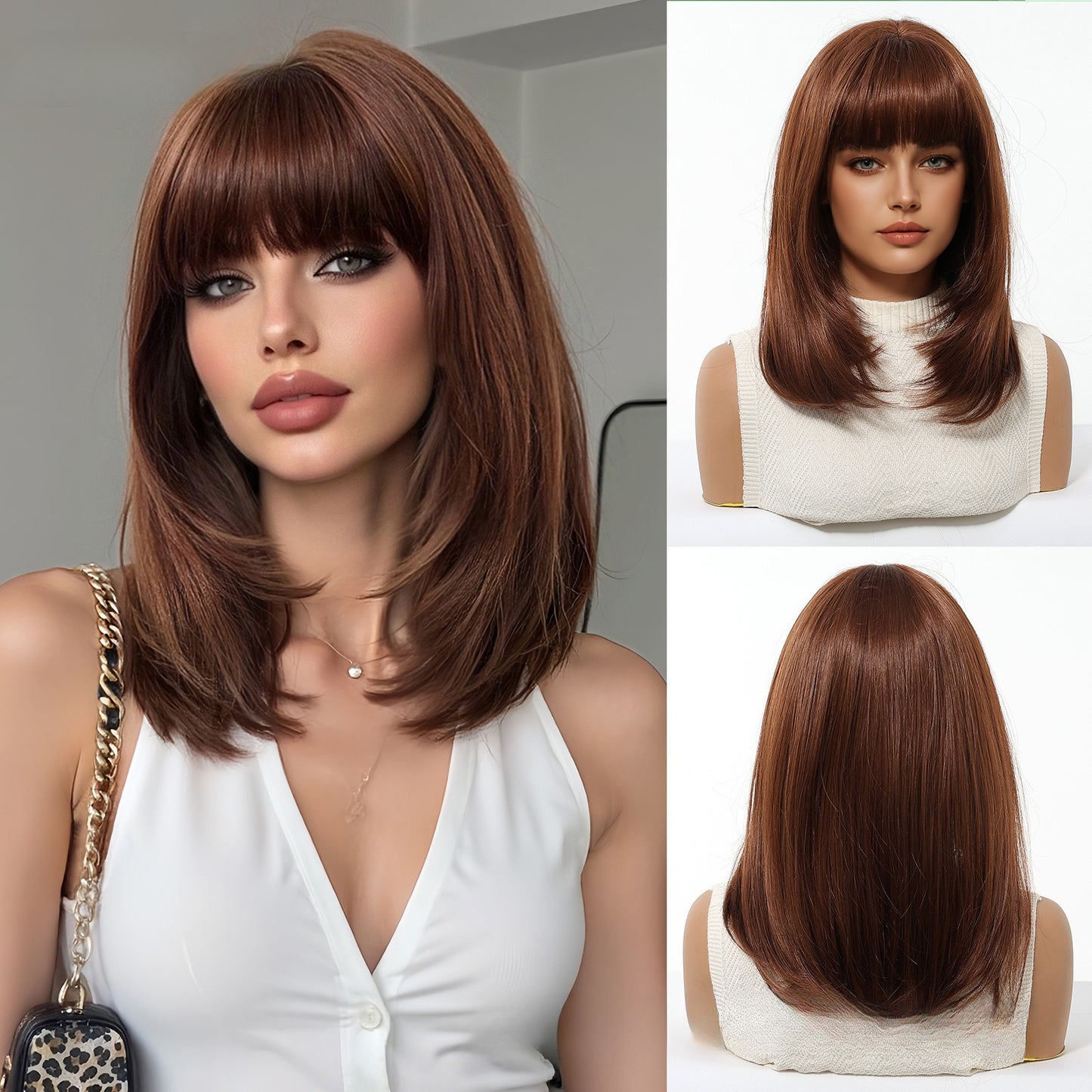 14 INCH Synthetic Wig with Bangs | Natural Look & Heat Resistant