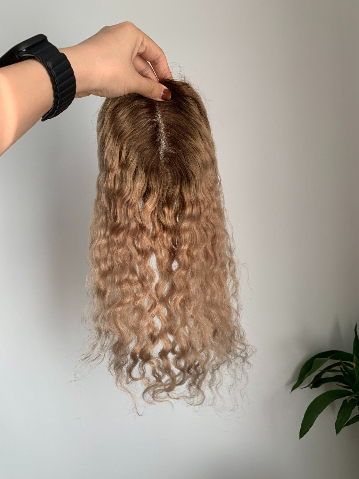 3.9×4.7インチ モノベース ハイライト 人毛 トッパー 根元付き (カスタマイズ) 