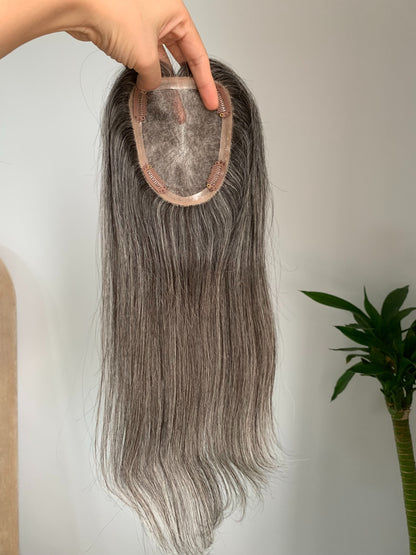 (Rhonda Moore) 10*12cm Mono Base Straight Human Hair topper Without Bangs