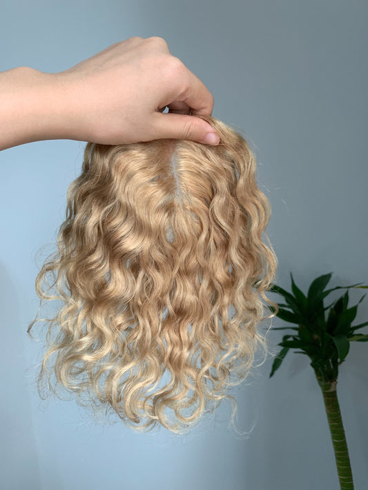 (Jane Kind) 10*12cm Mono Base Blonde Curly Human Hair topper Without Bangs