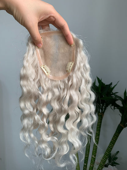 (custom) 10*12cm Mono Base Curly Human Hair topper Without Bangs