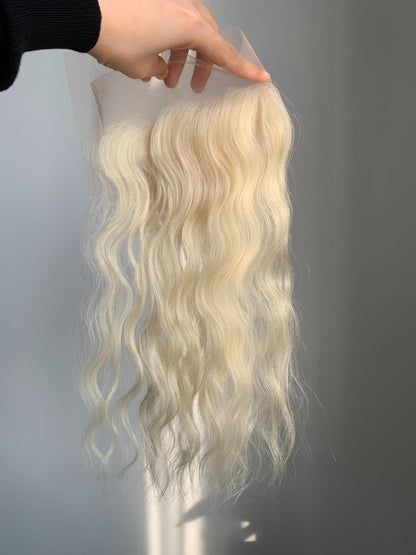 (custom) 4X5Inch Lace No Clip Fish Line Invisible Human Hair Wavy Front Hairline