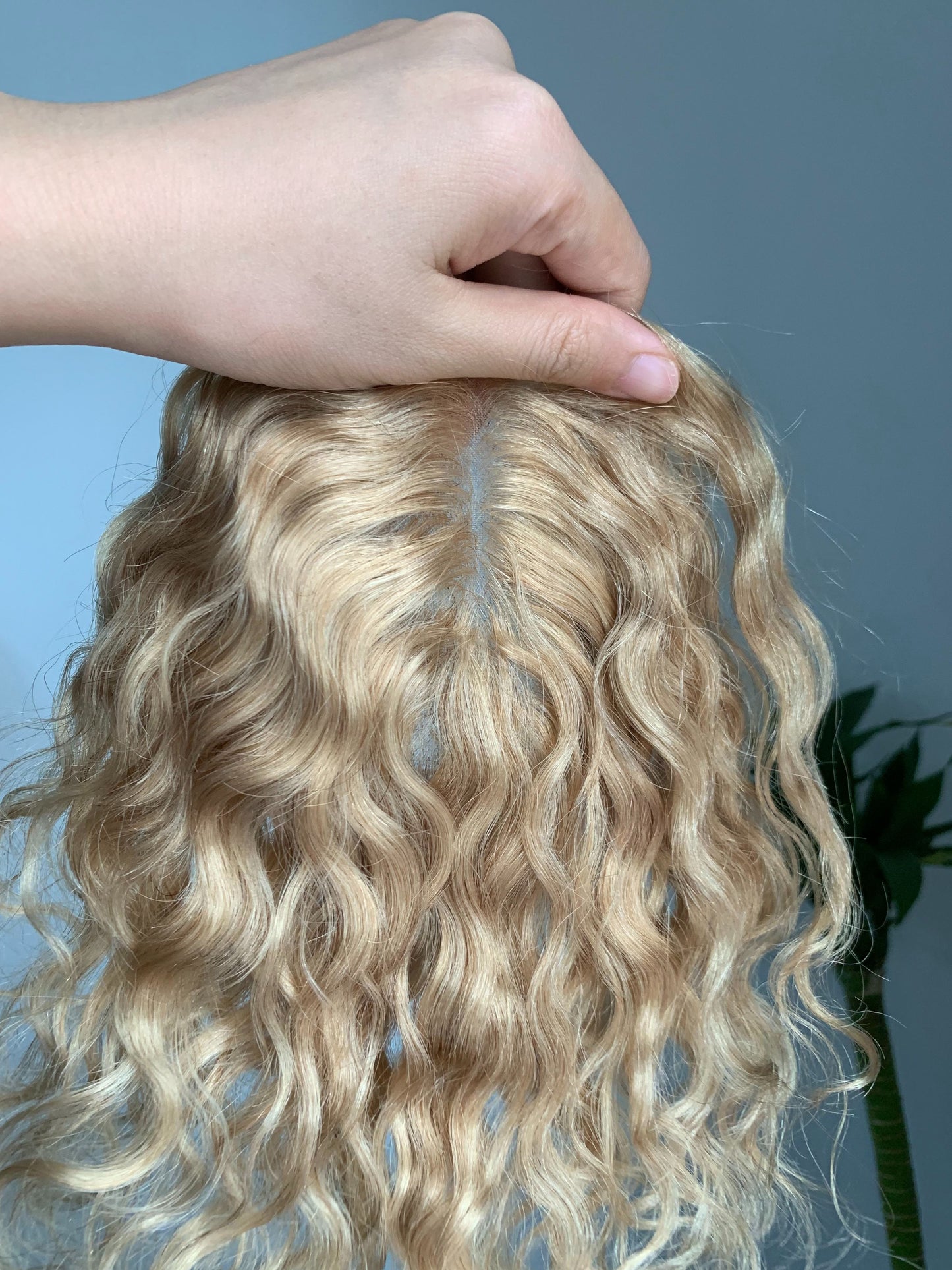 (Jane Kind) 10*12cm Mono Base Blonde Curly Human Hair topper Without Bangs