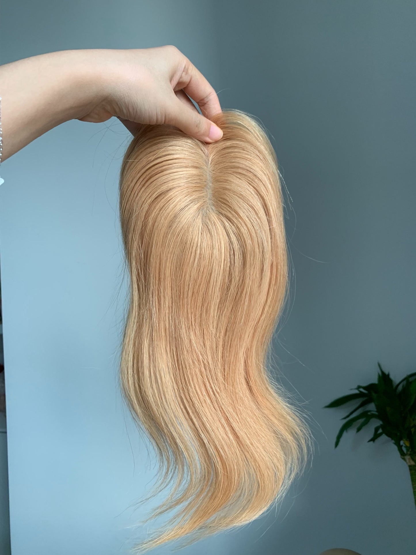 (Steve Oneil) 5*5 inch Mono Base Blonde Wavy Human Hair topper Without Bangs
