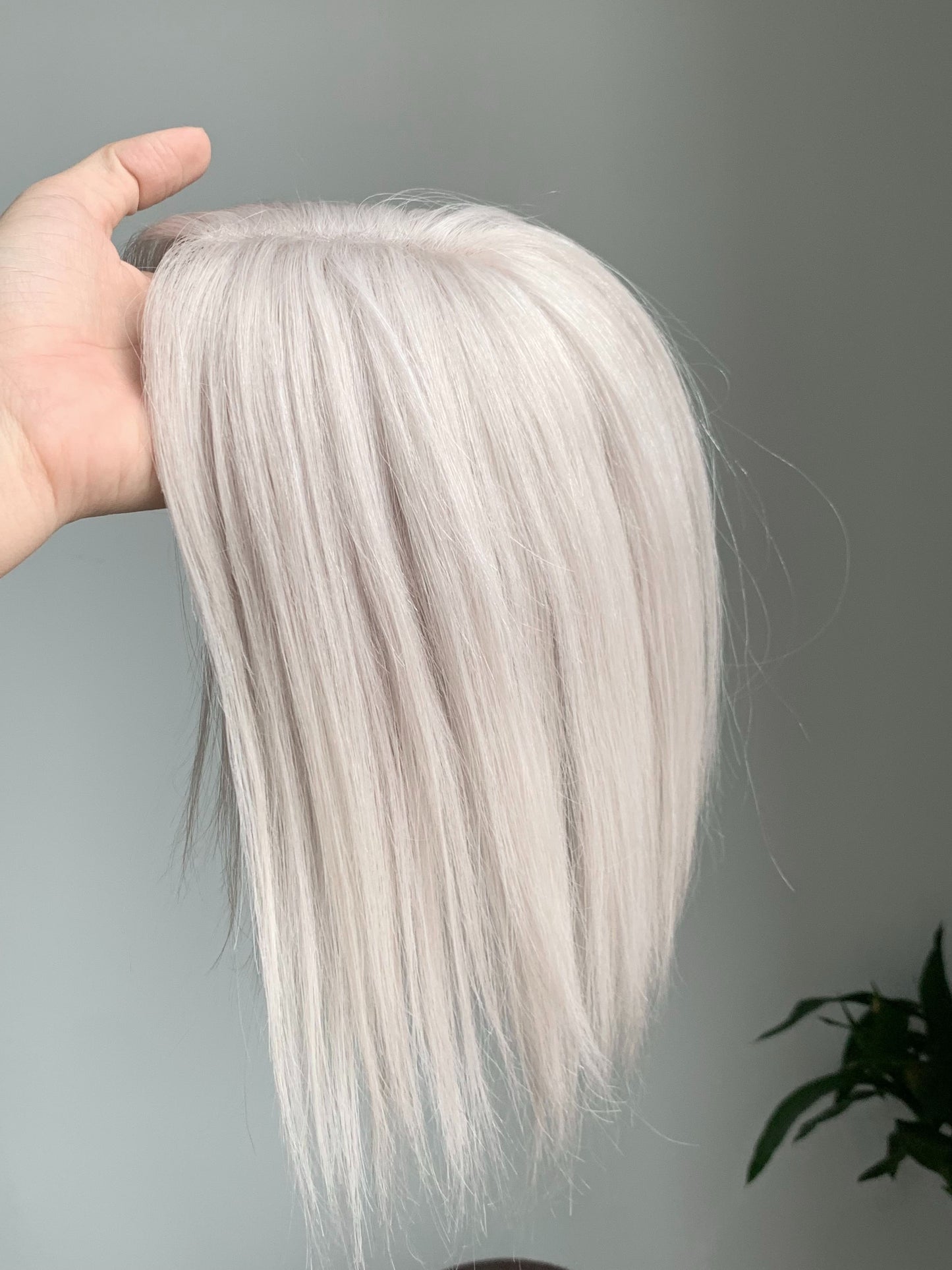 Topper de cabello humano virgen brasileño 100 % con base monocromática, atado a mano y plateado para mujer 【Preventa】 