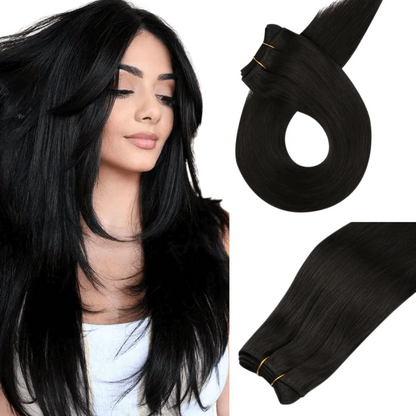 100% Human Hair Sew In Extensions Machine Weft Color #1