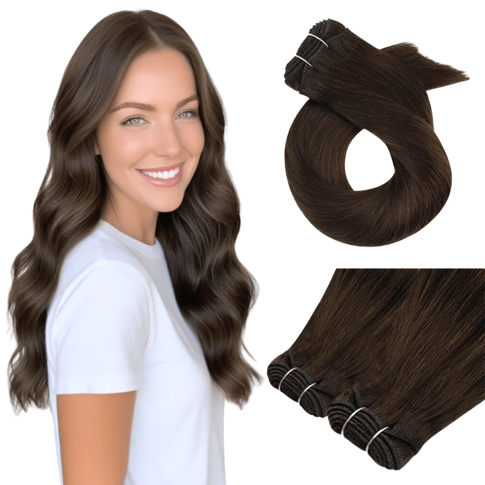 Machine Weft Hair Extensions Human Hair Bundles Color Copper #30