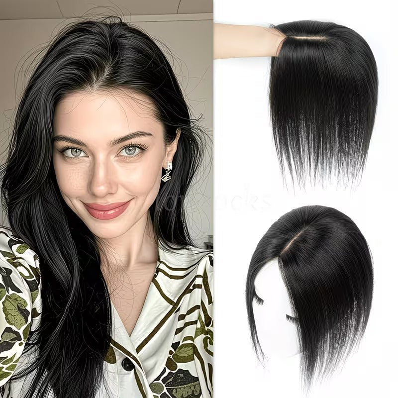 Luxury Blonde Highlights Straight Hair Topper for Women | Silk Base Human Hair Piece