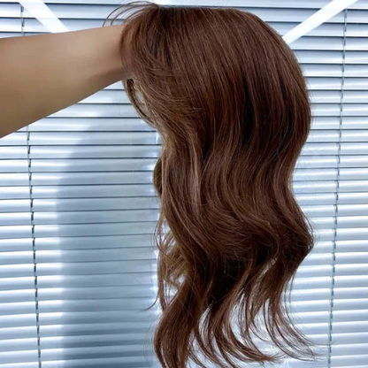 3.9×4.7インチ モノベース ハイライト 人毛 トッパー 根元付き (カスタマイズ) 