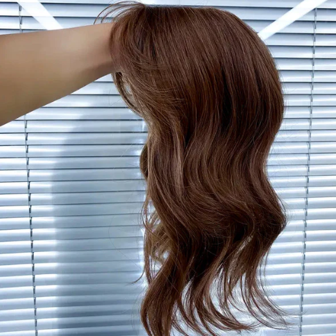 3.9×4.7インチ モノベース ハイライト 人毛 トッパー 根元付き (カスタマイズ) 