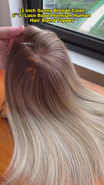 Swiss Lace Crown Topper with 4 Clips — Large Coverage Breathable Hairpiece for Thinning Hair & Gray Roots