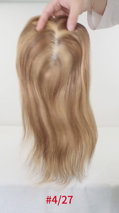 4x6in Human Hair Topper For Woman Clip-In One Piece Invisible Toupee Hair MONO&PU Base Hairpiece