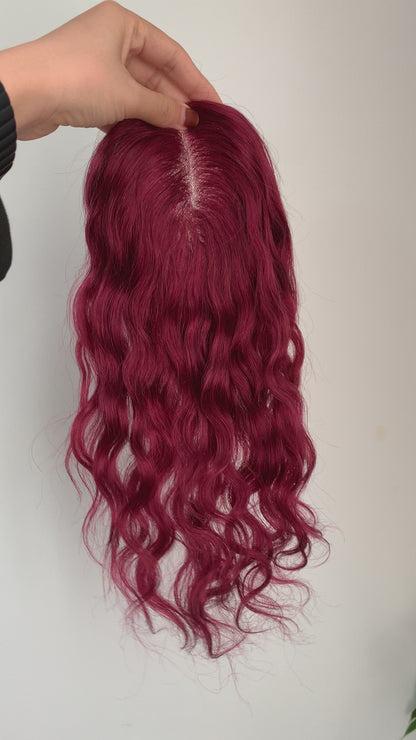 3.9×4.7インチ モノベース ハイライト 人毛 トッパー 根元付き (カスタマイズ) 