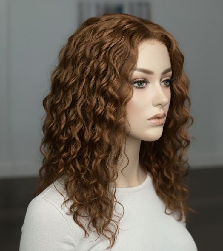 9×14 プレミアムカーリーモノベース人毛トッパー（女性用） 